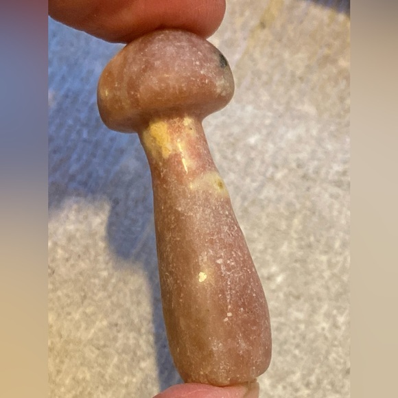 4 piece stone mushroom carvings, 2 large black & white, 2 smaller tan & white. - Picture 3 of 16